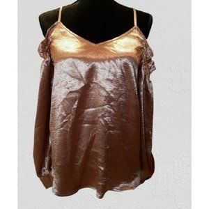 Women’s Pink blouse XS Cheer long sleeve gold pink Cold Shoulders Belle & Sky